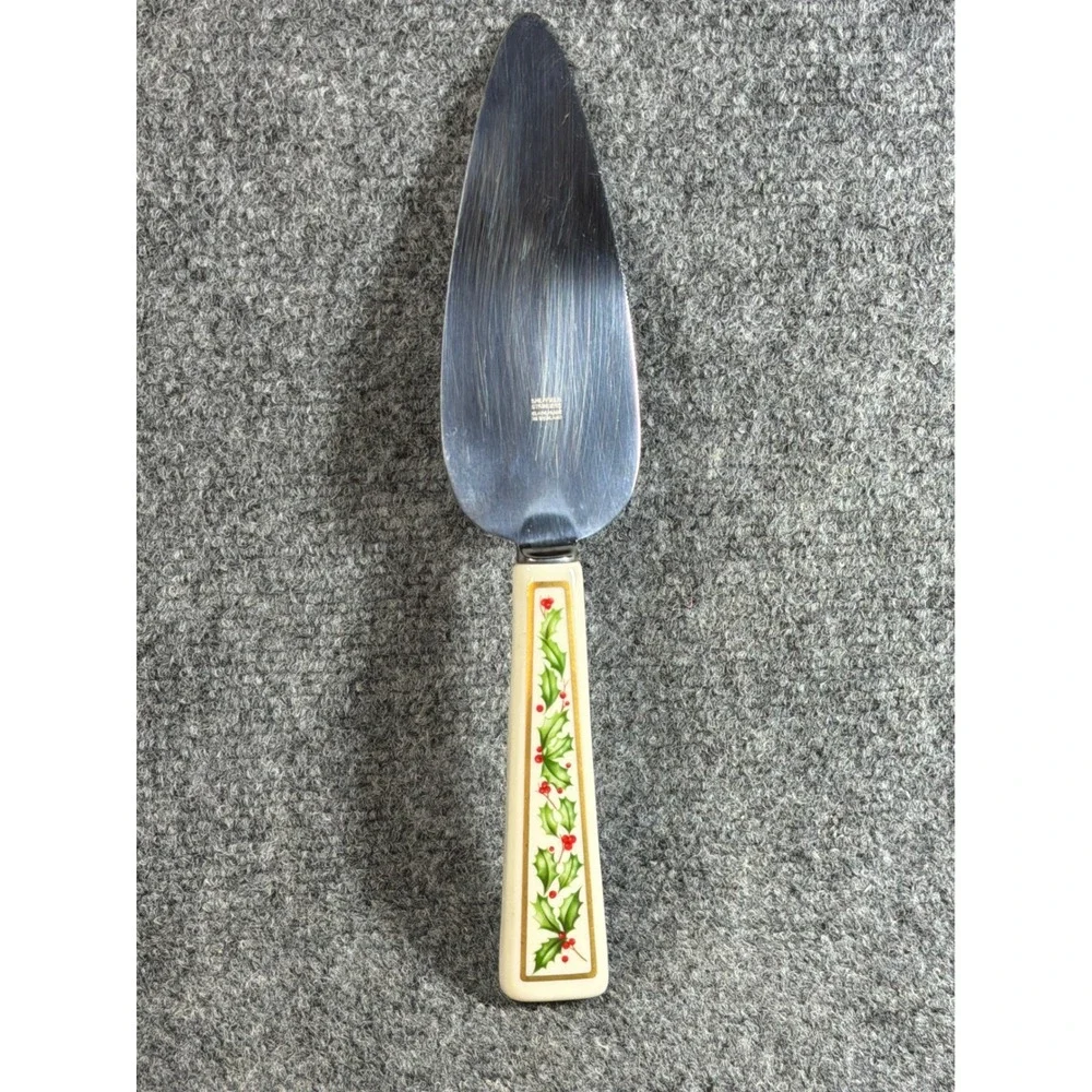 Vintage Lenox Holiday Pie Server Sheffield Stainless Steel Blade Holly Berry